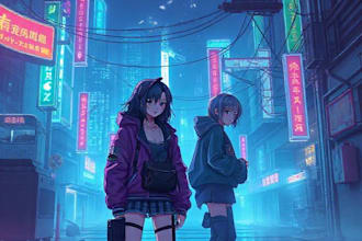 draw cyberpunk, lofi or streetwear anime illustrations