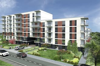 design large building exterior,building section render,hotel interior suit model