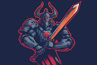 design samurai, robot, knight, sword, warrior, mascot logo