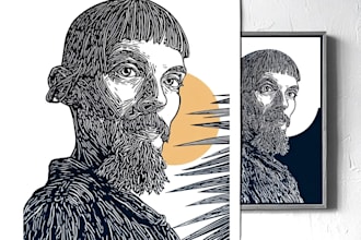 draw a portrait drawing in linocut illustration