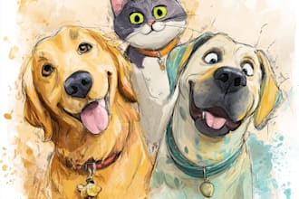 do disney pets portrait illustration in disney style