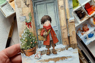 create watercolor christmas illustrations and icons