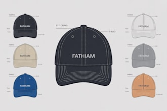 create professional cap tech pack, hat design, streetwear fashion cad