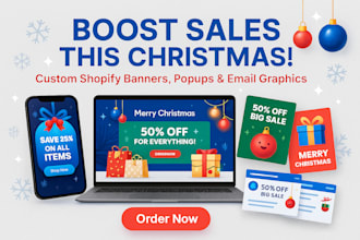design christmas banners, flyers, popups, email graphics for your shopify store