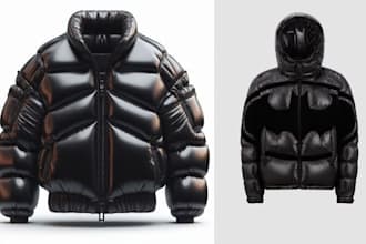 design realistic 3d cgi rendering for hoodies 3d puffer jacket, 3d bomber jacket