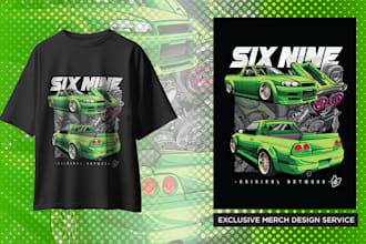 create a bespoke, professional jdm car art for tshirt