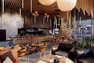 redesign modern restaurant interior,render bar counter,cgi furniture,lounge area