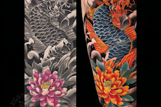 make your sleeve tattoo, tribal tattoo, realistic tattoo,
