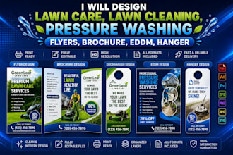 design lawn care, lawn cleaning, pressure washing flyers, brochure, eddm, hanger