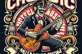 design high quality music store vintage logo with t shirt design
