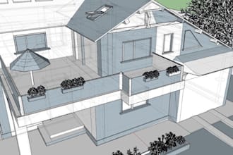 design 3d residential building,v ray, solar panels, garden design, house drawing