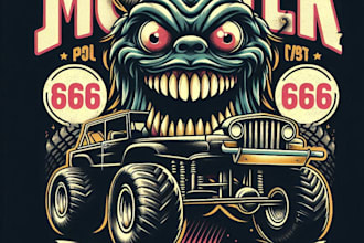 design high quality monster jeep mascot logo with t shirt design