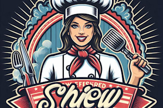 design high quality female chef mascot logo with t shirt design