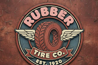 design a vintage rubber logo for your brand