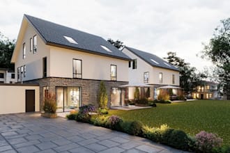 renew modern luxury villa,exterior facade,garden design,lush landscape rendering