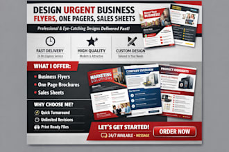design urgent business flyers, one pager, sales sheet