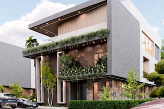 model luxury 3d exterior design, villa enscape rendering,elevation design,garden