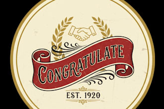 design a vintage congratulate logo with classic elegance and charm