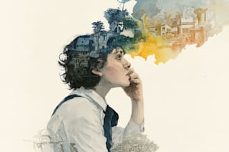 illustrate watercolor portrait illustration