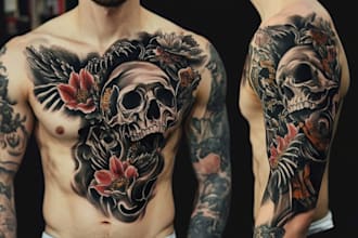 create custom tattoo designs in any style full sleeves back chest and more