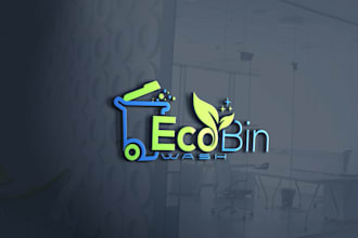 design a professional eco bin wash and trash cleaning logo