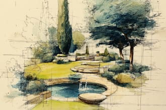 draw watercolor drawings of landscape designs