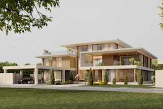 renovate villa exterior design, garden area, entrance design, 3d rendering, cgi
