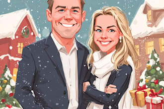 draw awesome cartoon caricature for gift, christmas card