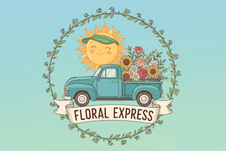 design make truck flower sun mascot logo design with company