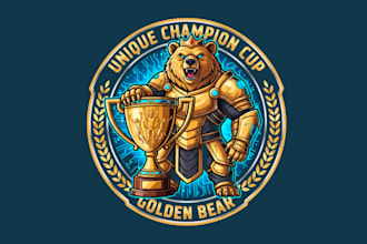 make unique champion cup golden beer mascot logo design