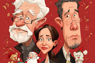 make a christmas caricature and a holiday gift card drawing