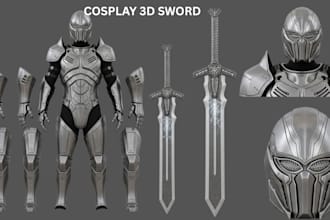 create detailed cosplay 3d swords, weapon, armor and 3d printable assets