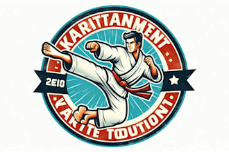 design vintage karate tournament mascot logo with express deliver