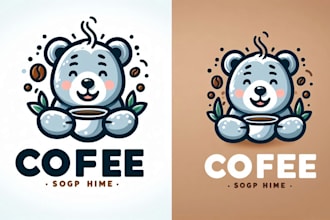 custom unique bear waking drinking coffee logo design for brands and companies
