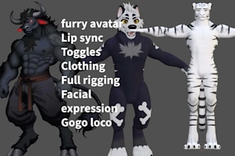do custom furry avatar fursona anime nsfw 3d model vrc avatar toggles physics