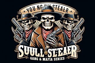 custom skull, gang  mafia mascot logo  sports, street wear, or rap brand