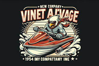design vintage intage jet ski mascot logo with free revisions and vector file