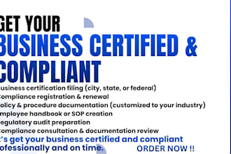prepare business certification and compliance policy documents professionally