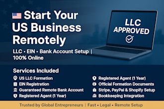 form your US llc with ein and open a guaranteed US bank account remotely