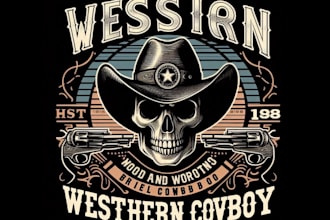 create vintage skull western cowboy logo