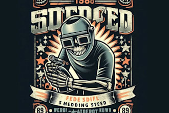 create vintage t shirt skeleton welding logo