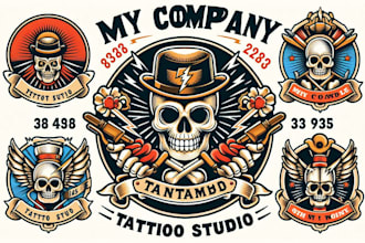 design vintage tattoo studio badges mascot logo t shirt design