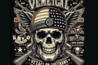 design retro custom skull veterans logo