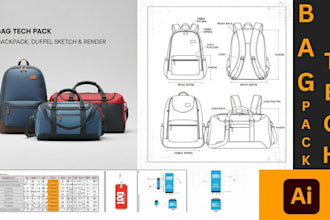 do custom bag tech pack, backpack tech pack, duffel bag tech pack sketch design