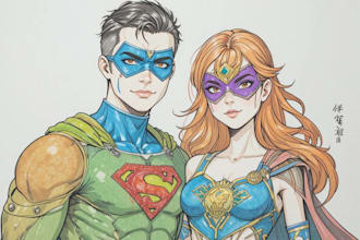 draw amazing couple superhero character
