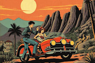 draw vintage illustrations in a retro comic book style