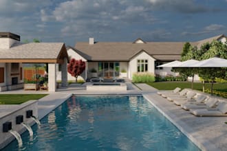 landscape design pergola outdoor backyard pool 3d rendering patio, permit draw