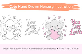 cute hand drawn nursery art  photoshop brush style