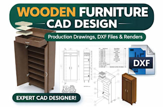 create wooden furniture production drawings, dxf files, and realistic renders