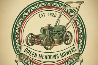 design a classic vintage lawn mower  logo